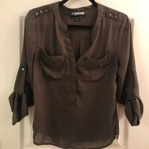 Army green sheer blouse
